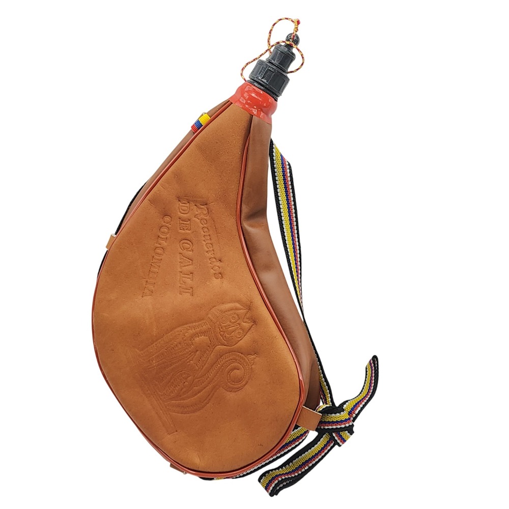 La Caleñita Colombian Souvenir Tejada Cat Embossed Leather Bota Bag Wine Canteen